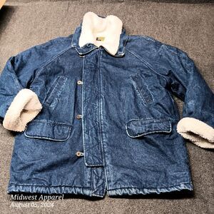 Vintage Expressions Jacket Men Large Blue‎ Denim Sherpa Lined Winter Coat